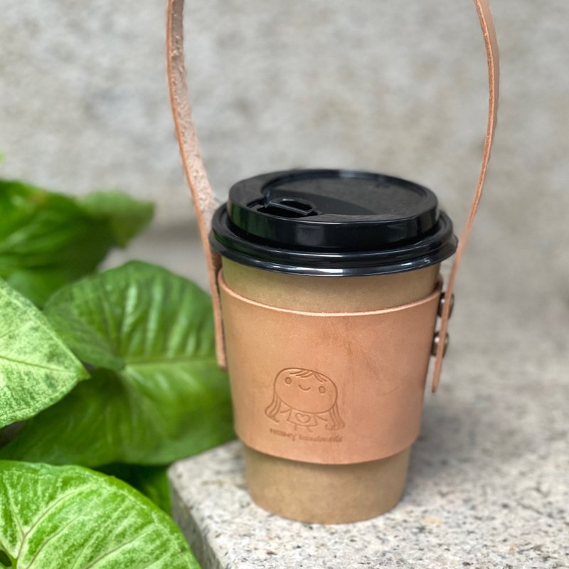皮革手提杯套 飲料提袋 可收納攜帶 刻字客製化 - 飲料提袋/杯套 - 真皮 