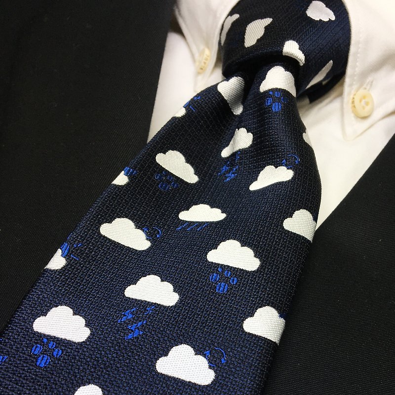 Cloud with wether tie Navy clouds necktie - 領帶/領帶夾 - 絲．絹 藍色