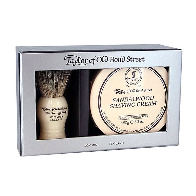 Taylor of Old Bond Street shave brush + classic sandalwood shave cream gift box / shave foam - Men's Skincare - Other Materials 