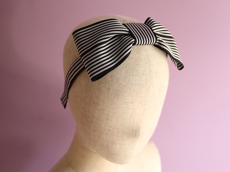 Striped ribbon Headband - Hair Accessories - Other Materials Black