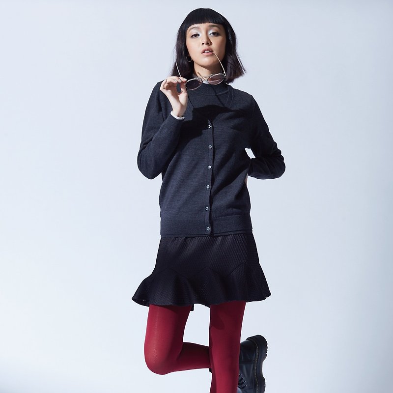 Wool function V-neck all-match knitted jacket-temperament black - สเวตเตอร์ผู้หญิง - ขนแกะ 
