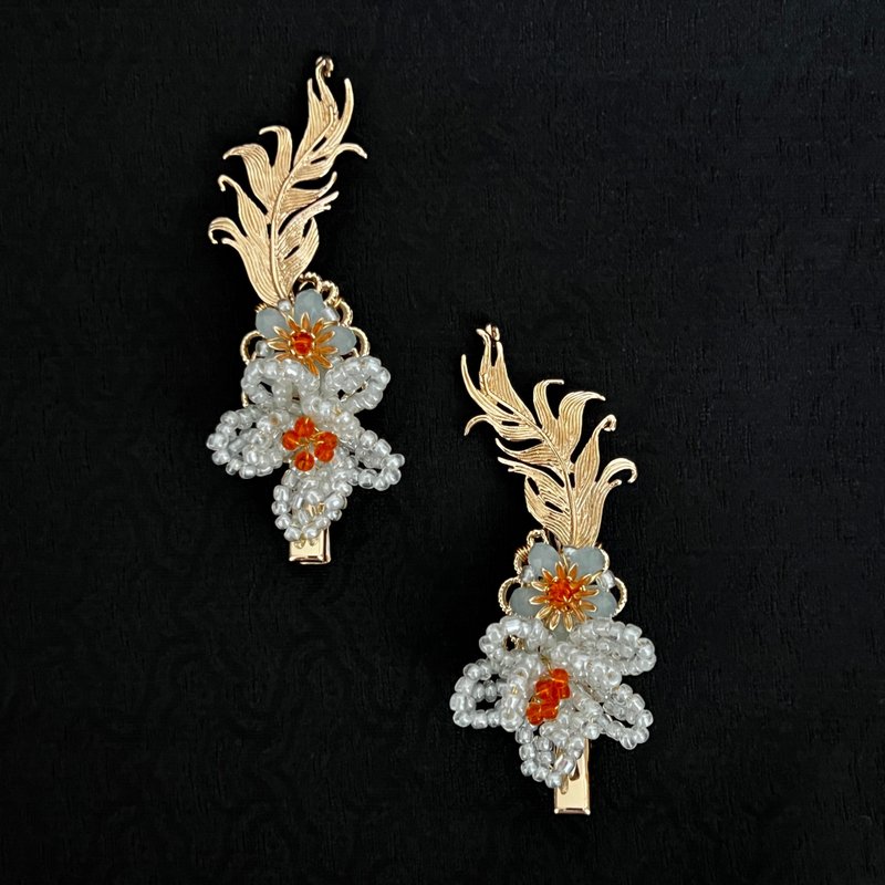 Feihua Sea Salt Orange Fresh Pearl Flower Hairpin - เครื่องประดับผม - ทองแดงทองเหลือง สีน้ำเงิน