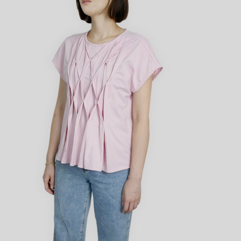 Pink Three-dimensional Plaid Discount Small Cap Sleeve T-Shirt - Women's T-Shirts - Cotton & Hemp Pink