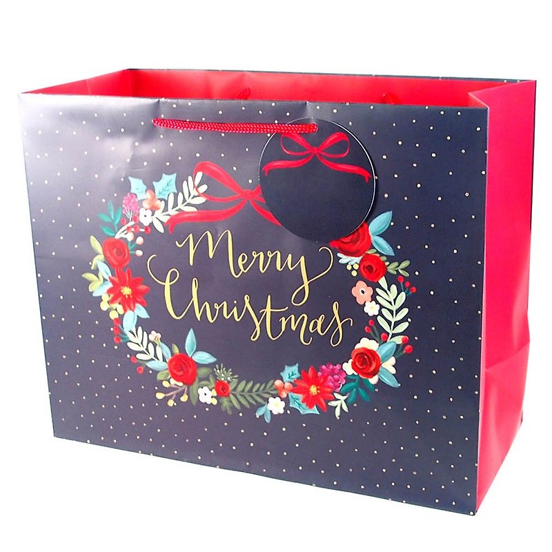 聖誕花圈 耶誕禮物袋【Hallmark-禮物袋/紙袋 聖誕節系列】 - 包裝材料 - 紙 藍色