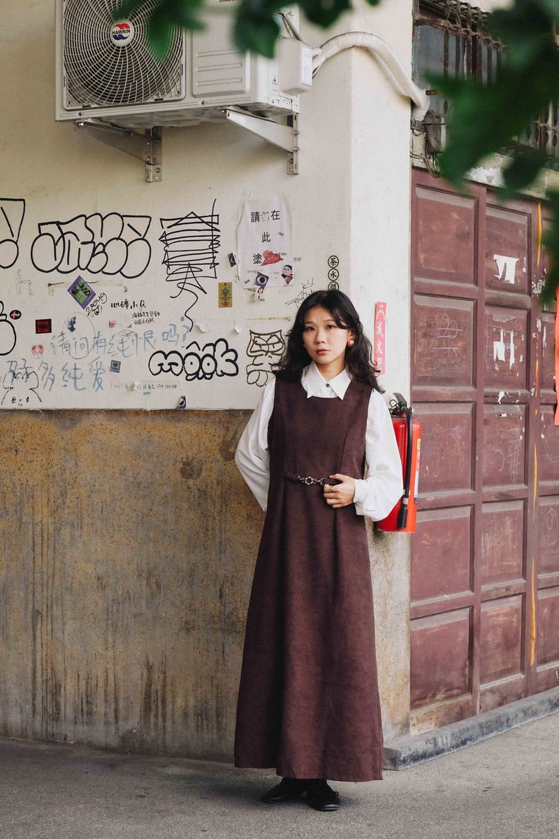 純情百貨行 Vintage 古著洋裝 冬季洋裝 OPD.049 咖啡背心洋裝 - 洋裝/連身裙 - 聚酯纖維 咖啡色