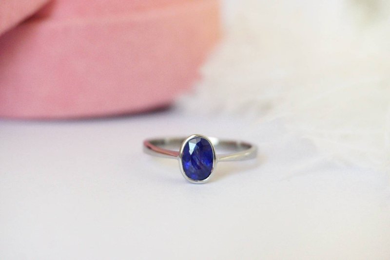 Natural Blue Sapphire Ring Silver 925 - 戒指 - 純銀 藍色