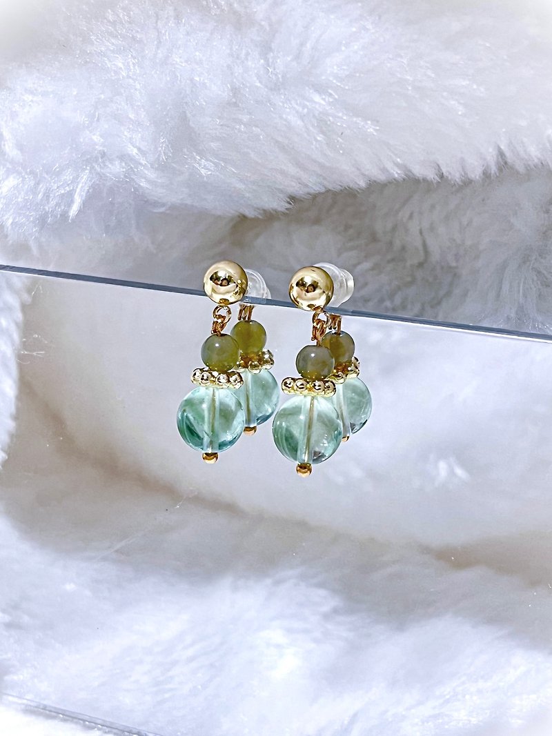Stone • Japanese spacer beads | 14K gold filled crystal earrings - Earrings & Clip-ons - Crystal Green