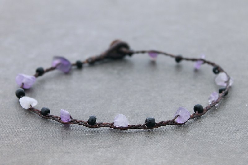 紫水晶編織串珠鐲子編織友誼基礎 - 腳鍊/腳環 - 棉．麻 紫色