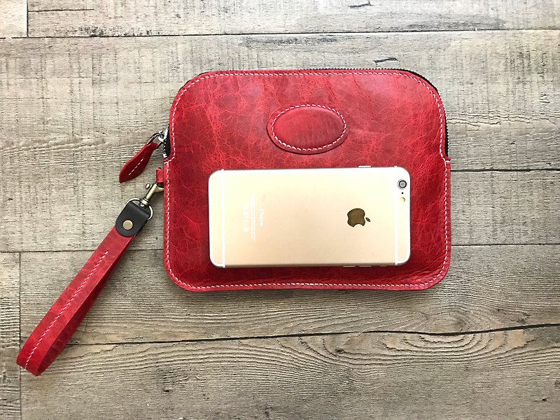 POPO│i PAD handmade sewing. Storage bag │ ice crack fashion red │ real leather - Other - Genuine Leather Red