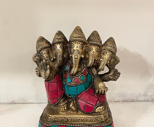 インドの手作りの細かい象嵌細工のイエローの像 (小) ヒンドゥー教の神 頭のガネーシャ ショップ inyatra Kashmir  Handmade Craft 置物 Pinkoi