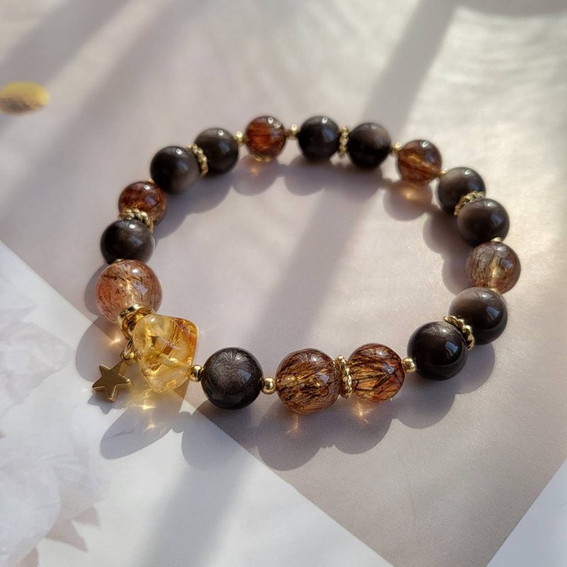 To attract wealth, ward off evil spirits/ Silver medicine stone and black gold super seven bracelet - Bracelets - Crystal 