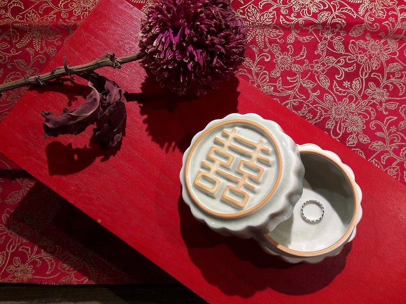 【台湾ブルー】ダブルハピネスがドアに！*ウェディングボックスシングルエントリー - 花瓶・植木鉢 - 陶器 