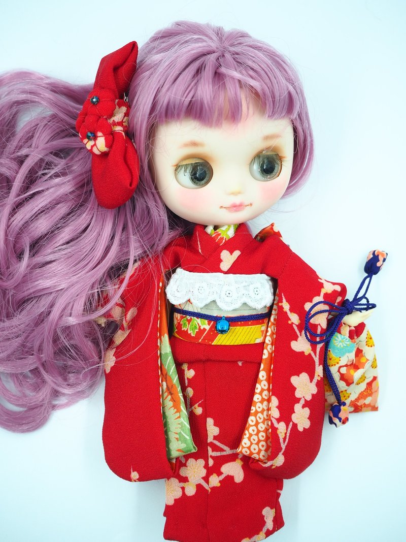 Cute kimono for  Middie Blythe size - 公仔/玩偶 - 絲．絹 紅色