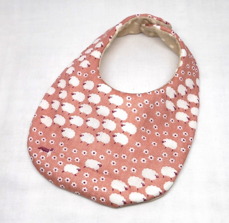 Japanese Handmade 4-layer-double gauze Baby Bib /sheep ranch pink - Bibs - Cotton & Hemp Pink