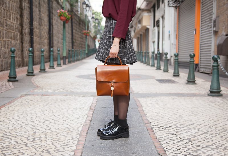Multifunctional Box Bag / Brown Leather / Handmade / Box Bag / Handbag / Shoulder bag - Messenger Bags & Sling Bags - Genuine Leather Brown