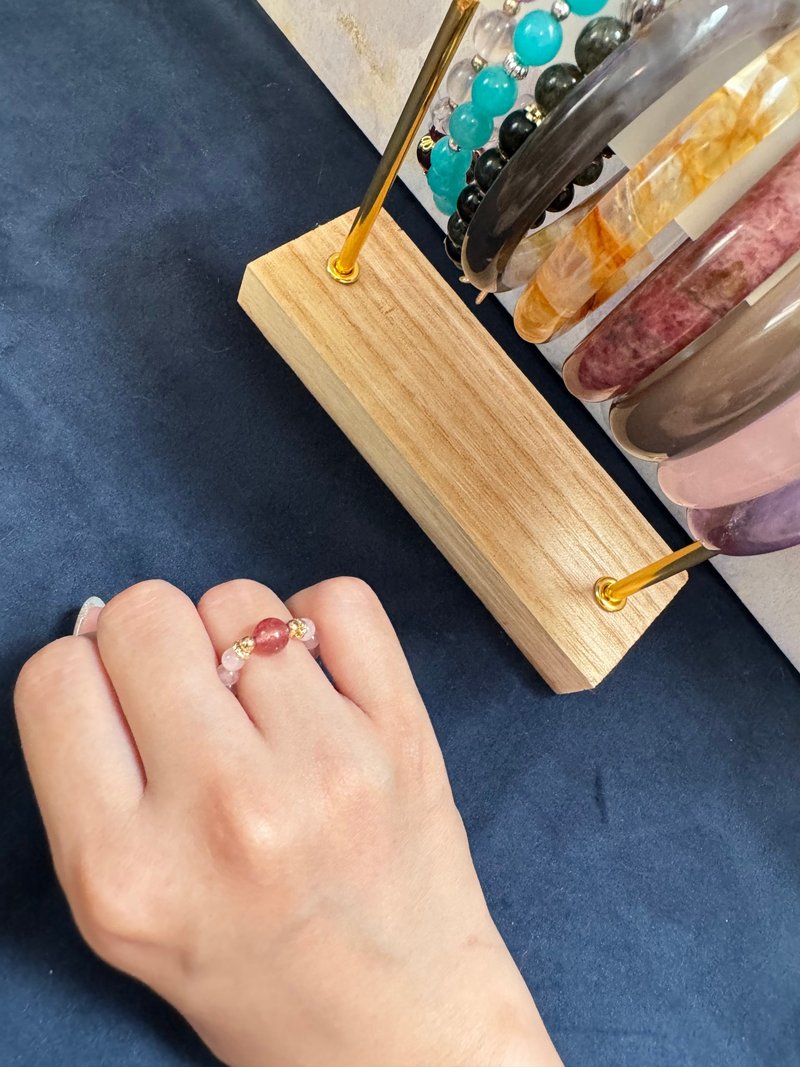 Strawberry Frosted Strawberry Quartz and Rose Quartz Ring - General Rings - Crystal Pink