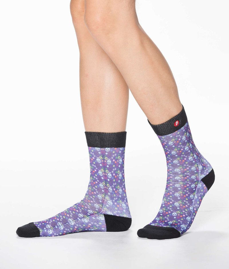 Fool's Day Printed Crew Socks - Skull Dots Blue - Socks - Cotton & Hemp Purple