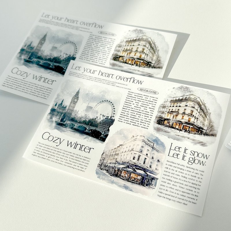 Winter scenery Lettering sticker (anns note) vintage collage - 貼紙 - 紙 灰色