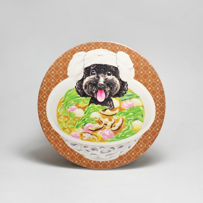 Absorbent ceramic coaster-Black VIP Hakka dumplings (free stickers) (customized text can be purchased) - ที่รองแก้ว - ดินเผา สีนำ้ตาล