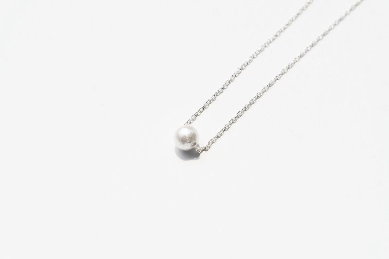 "Cotton Candy Girl" Japanese classic white cotton pearl silver fine chain clavicle - สร้อยคอทรง Collar - เครื่องเพชรพลอย 