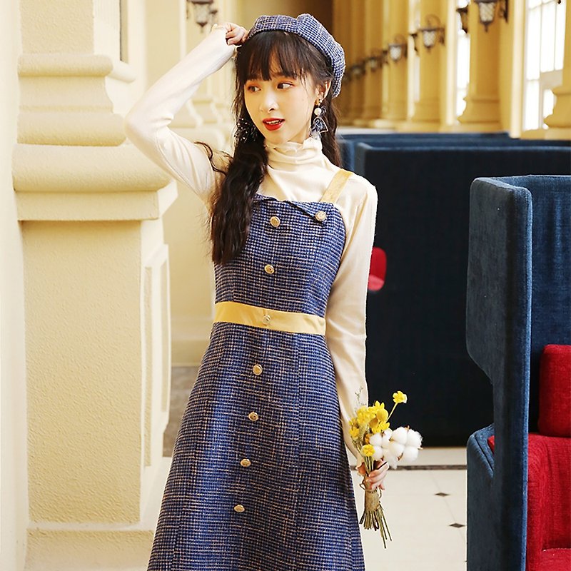 2019 autumn and winter new suspender dress in the long section of the bottom was thin French retro dress female 9793 - One Piece Dresses - Other Materials 
