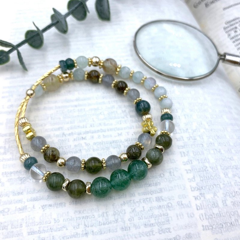 Qingming/Green Strawberry Crystal Blonde Crystal Jade Green Spodumene Labradorite White Crystal Tsavorite Stone - Bracelets - Other Materials Green