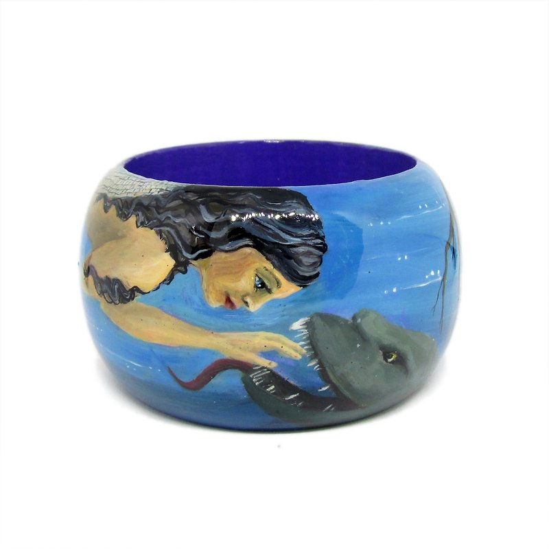 Hand Painted Wooden Bangle Bracelet With Fairy