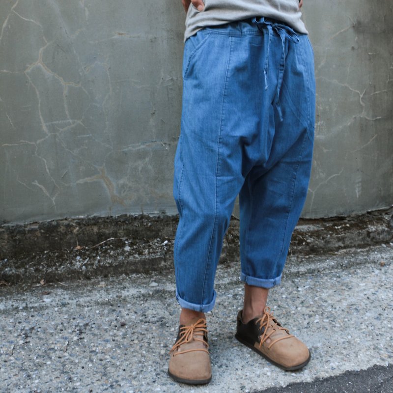 Denim Harem Pants  Sky blue - กางเกงขายาว - ผ้าฝ้าย/ผ้าลินิน สีน้ำเงิน