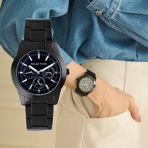 米朵貝菈．時光的禮物 RELAX TIME三眼腕錶-黑(R0800-16-09)小
