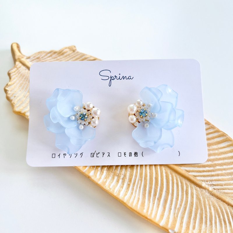 Ruffle flower earrings -Light blue - Earrings & Clip-ons - Acrylic Blue