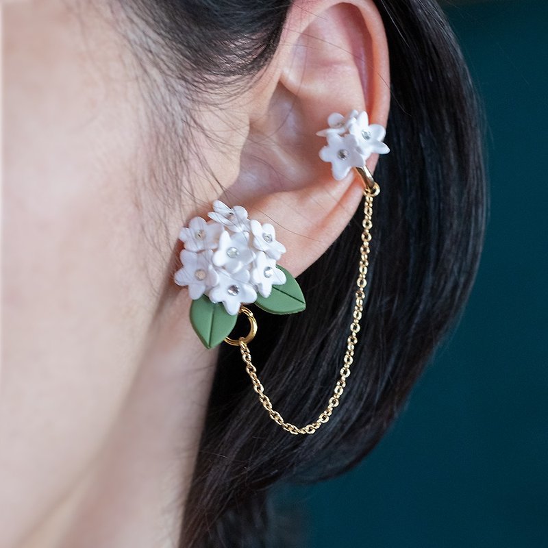 2way: KODEMARI Pierced Earrings with Ear Cuff - Earrings & Clip-ons - Plastic White