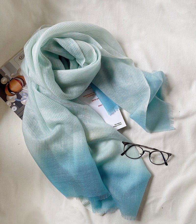 Ireland Galway Merino Wool Scarf Sea Fog Stripe 65x180cm - ผ้าพันคอถัก - ขนแกะ สึชมพู