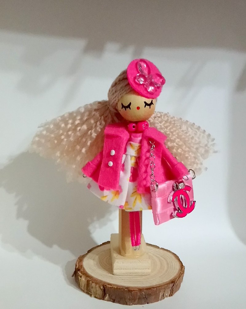ブローチ人形 - その他 - 木製 ピンク
