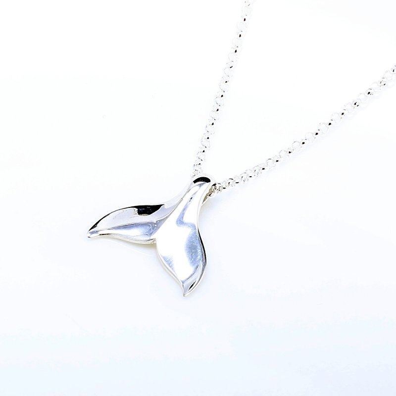 Lucky Whale tail s925 sterling silver necklace Valentine Day gift - Necklaces - Sterling Silver Silver