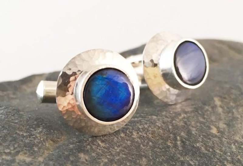 フィンランドの宝石◆スペクトロライト（スペクトルライト）ＳＶカフス - 袖口鈕 - 寶石 藍色
