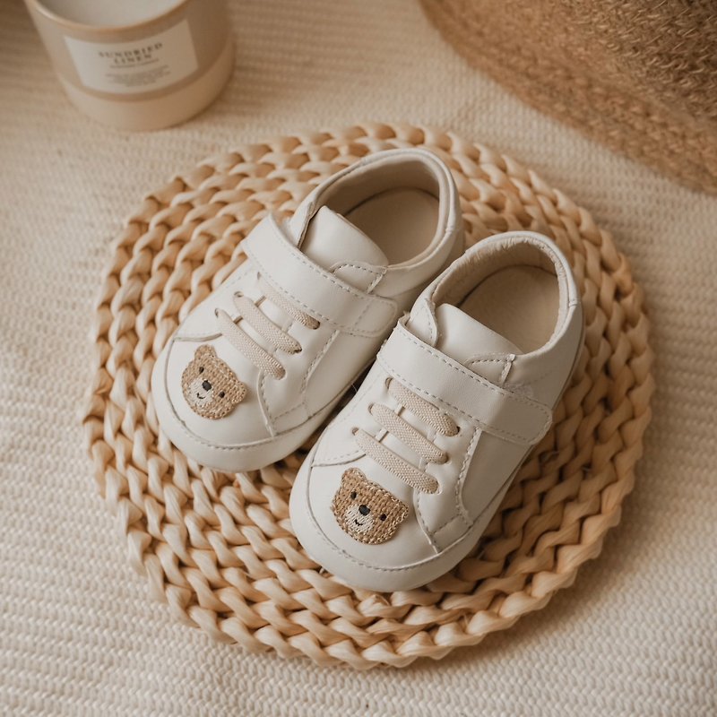 Swan天鵝童鞋 奶茶熊小童寶寶學步鞋1639-米 - 嬰兒鞋/學步鞋 - 人造皮革 白色