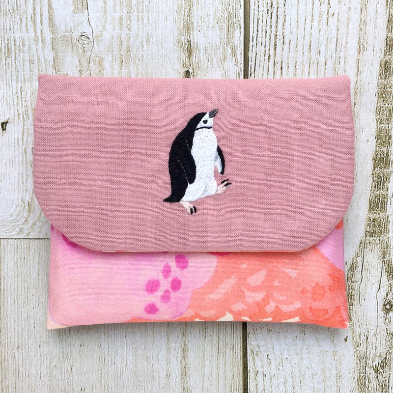 Vaguely bearded penguin embroidery pocket Tissue Box - Other - Cotton & Hemp Pink