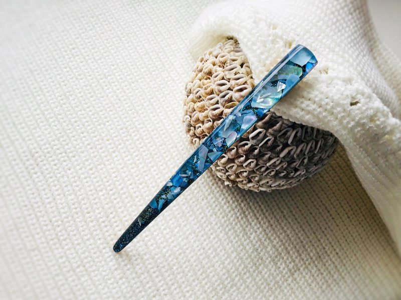 Cold blue hair stick, Beach tropical curvy hair chopsticks, Handmade - เครื่องประดับผม - อะคริลิค สีน้ำเงิน