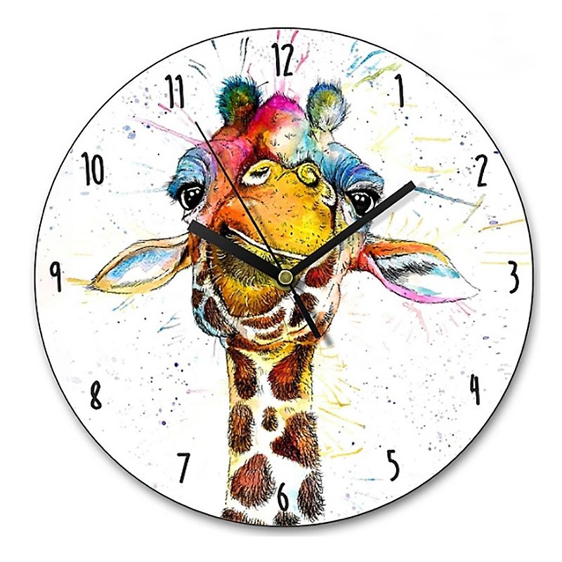 WRAPTIOUS/Handmade wooden clock/Splashed ink rainbow giraffe - Clocks - Wood Multicolor