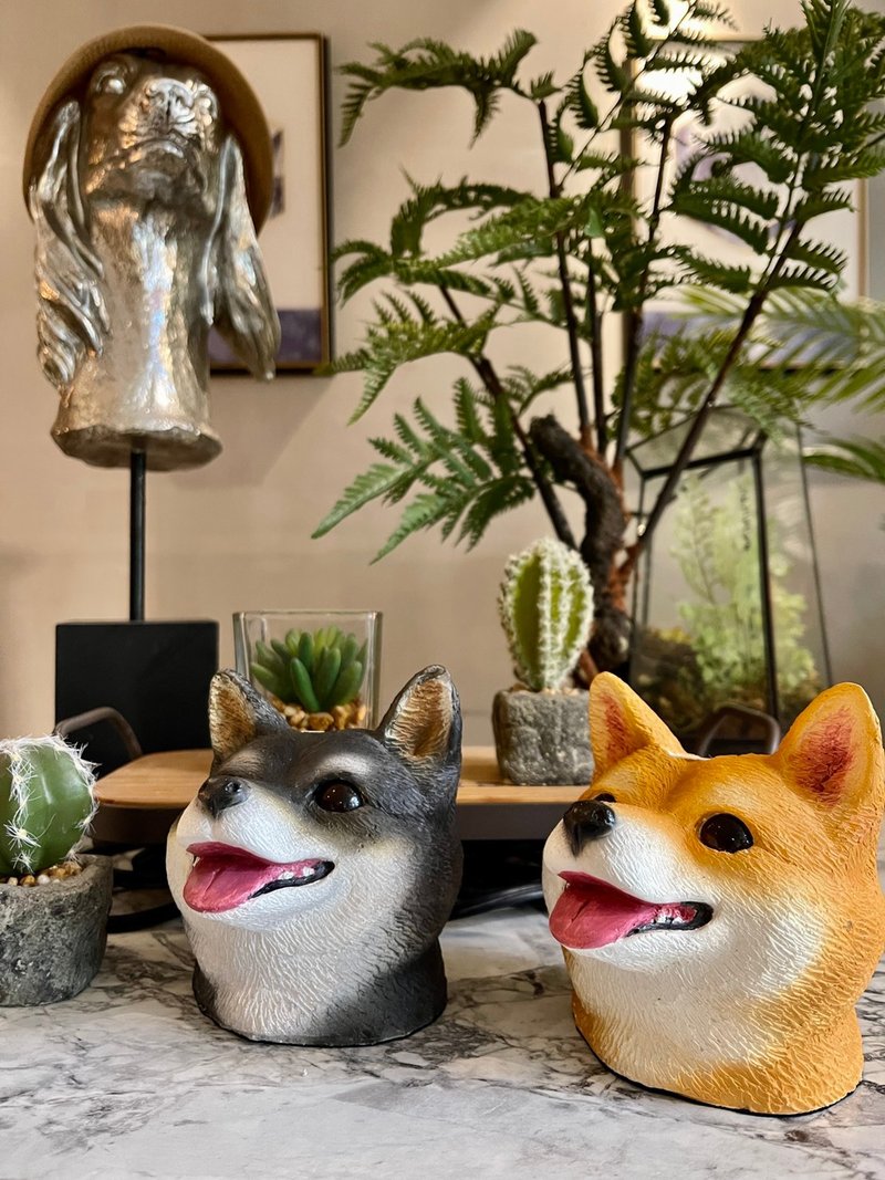 曙MUSE 微笑柴犬水泥桌燈 LED燈 鎢絲燈泡 USB燈 擺飾 毛孩 狗 - 燈具/燈飾 - 水泥 灰色