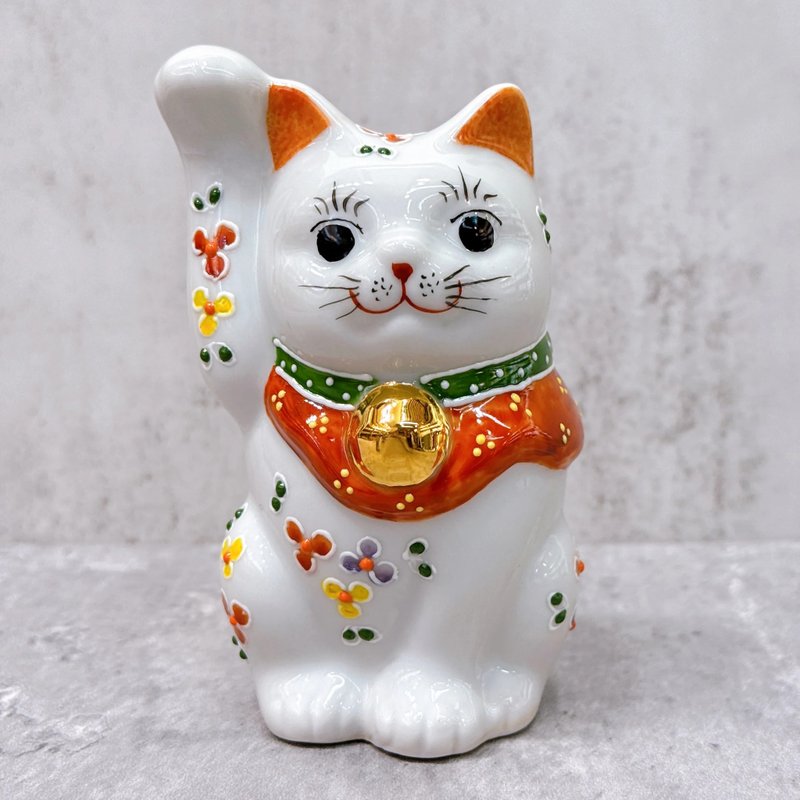 【碎花迎祥】日本九谷燒招財貓 | 小花4號 - 擺飾/家飾品 - 瓷 白色