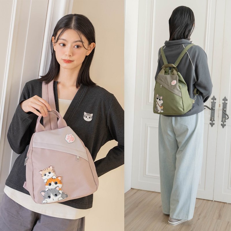 防盜包 小花貓 小灰貓 單肩 後背包【330097】 - 側背包/斜背包 - 棉．麻 粉紅色