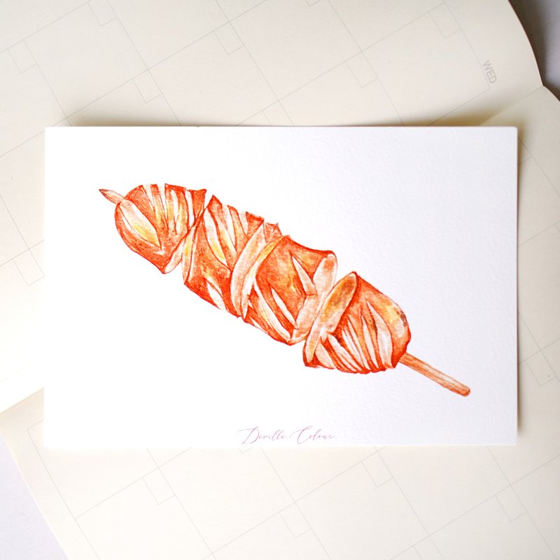【串燒司華力腸】水彩插畫 明信片 香港美食 - 卡片/明信片 - 紙 橘色