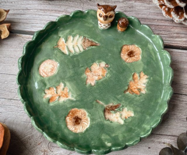 フクロウの森/お皿/磁器/大サイズ - ショップ 王榕陶芸工房 皿