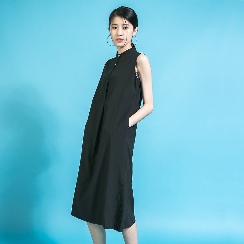 SU: MI said Experiment experimenter sleeveless black dress _6SF037_ - ชุดเดรส - ผ้าฝ้าย/ผ้าลินิน สีดำ