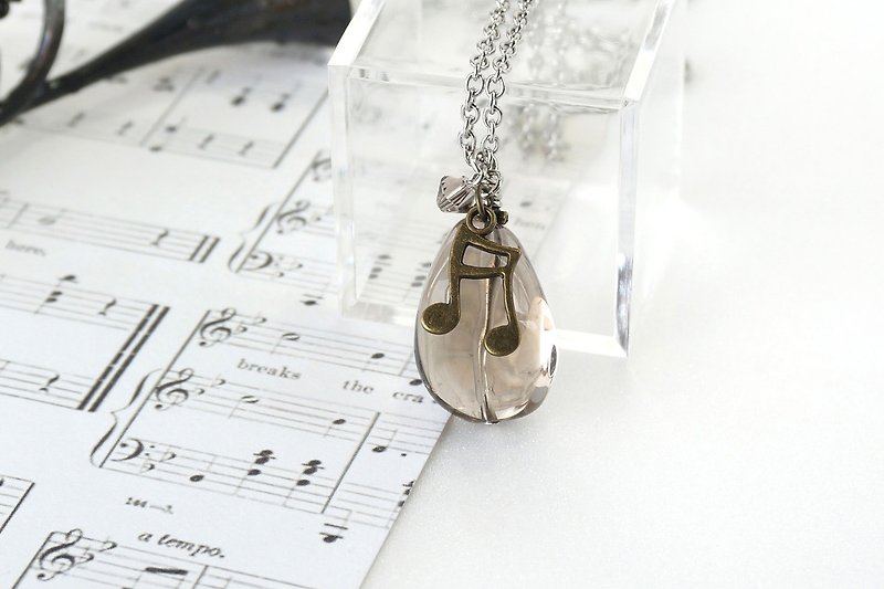 Simple Melody Music Necklace with Smoky Quartz Stone Pendant - สร้อยคอ - คริสตัล สีเทา
