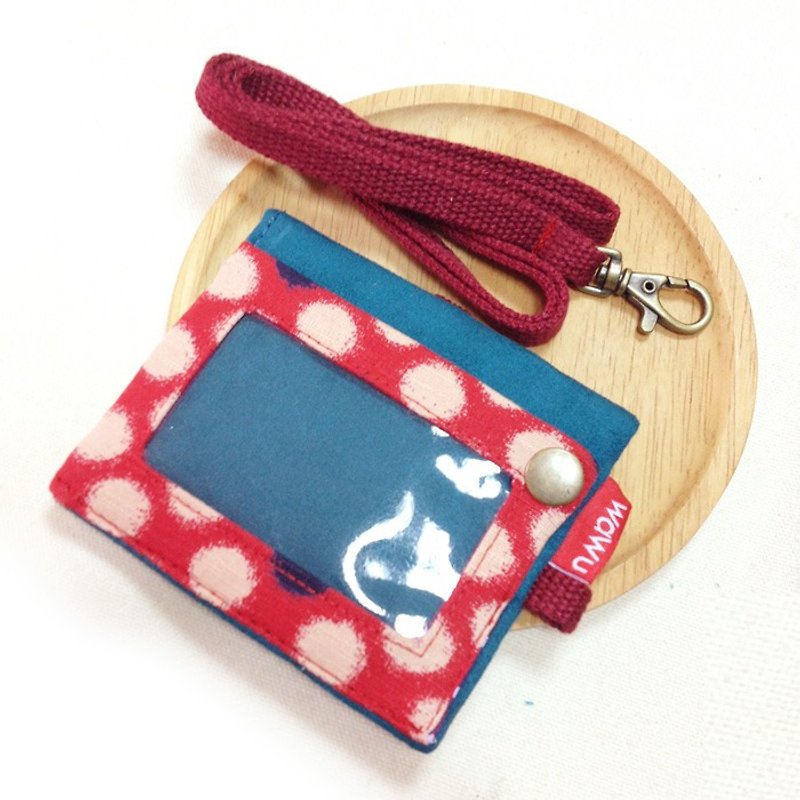 ID Holder Keychain Wallet (red beans) - ที่ใส่บัตรคล้องคอ - ผ้าฝ้าย/ผ้าลินิน สีน้ำเงิน
