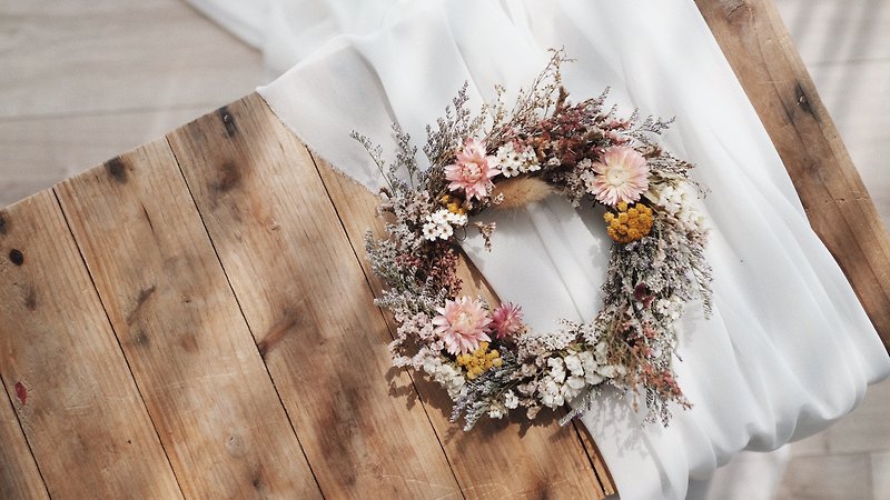 :: Alice's Cat :: Pink Dry Wreath Dry Flower Wall Decoration - Dried Flowers & Bouquets - Plants & Flowers 
