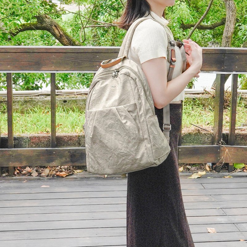 (淺杏色)輕盈紙感甜美系休閒旅行後背包(大款)33571 - 後背包/背包/書包 - 尼龍 