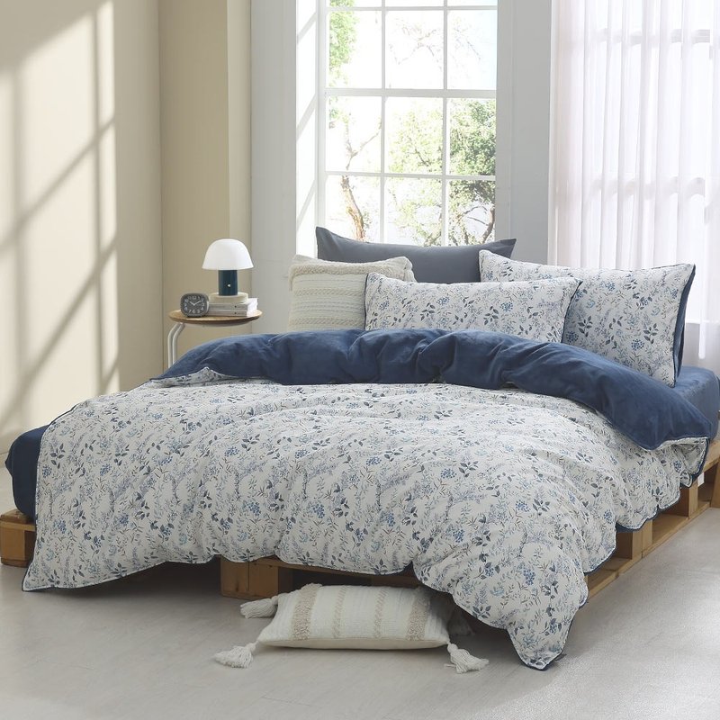 HOYACASA  雪棉絨兩用被床包組 - 淺陌花溪 (單/雙/加) - 寢具/床包 - 棉．麻 藍色